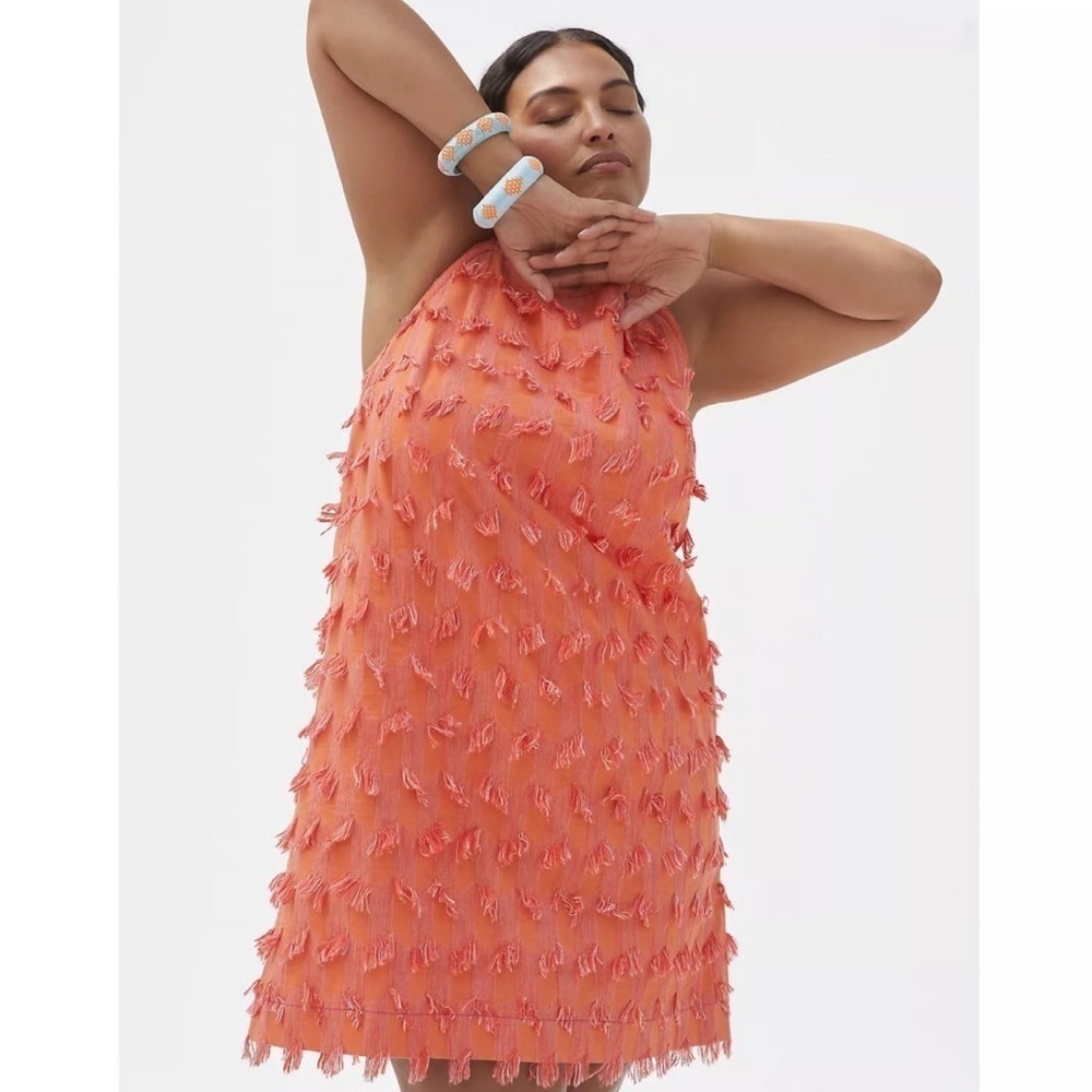 Anthropologie Textured Shift Dress Boho Open Back Cover Up Beach Embroidered